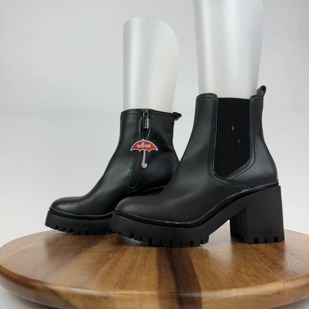 New Womens Blondo Raquel Waterproof Black Leather Chelsea Boots Size 6.5‎ M NWOB